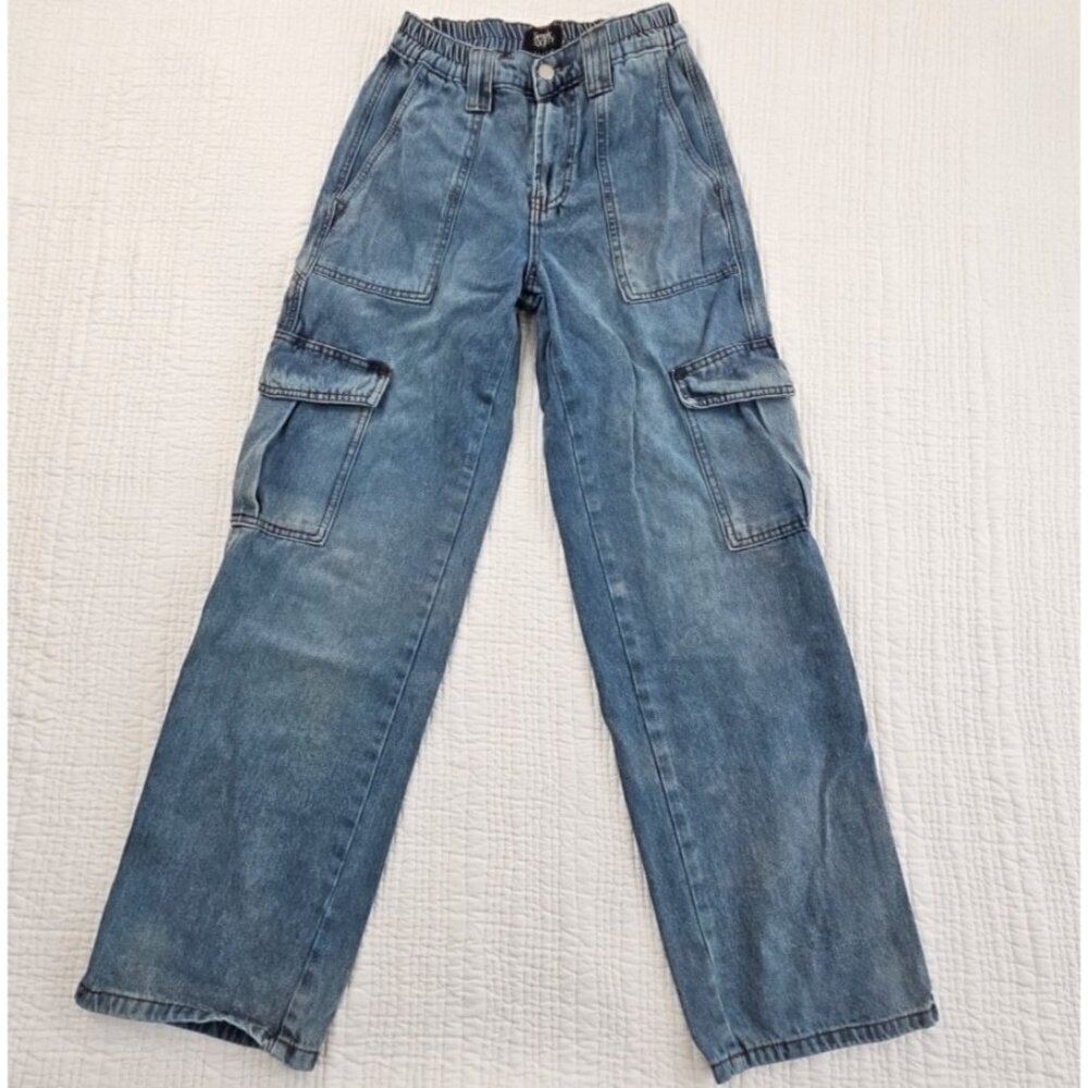 Simple Society High-Rise Wide-Leg Cargo Denim Pants Women's 1 (25x29) 6 Pockets‎